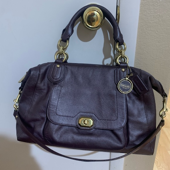 Coach Campbell Turnlock Leather Large Satchel Bag in Pearlized Plum - Picture 1 of 11